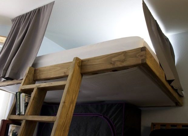 Partially Freestanding Loft Bed Under Steps