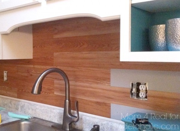 Plank Kitchen Backsplash Using Peel Stick Flooring