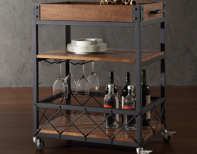 Tribecca Home Myra Rustic Mobile Kitchen Bar Serving Wine